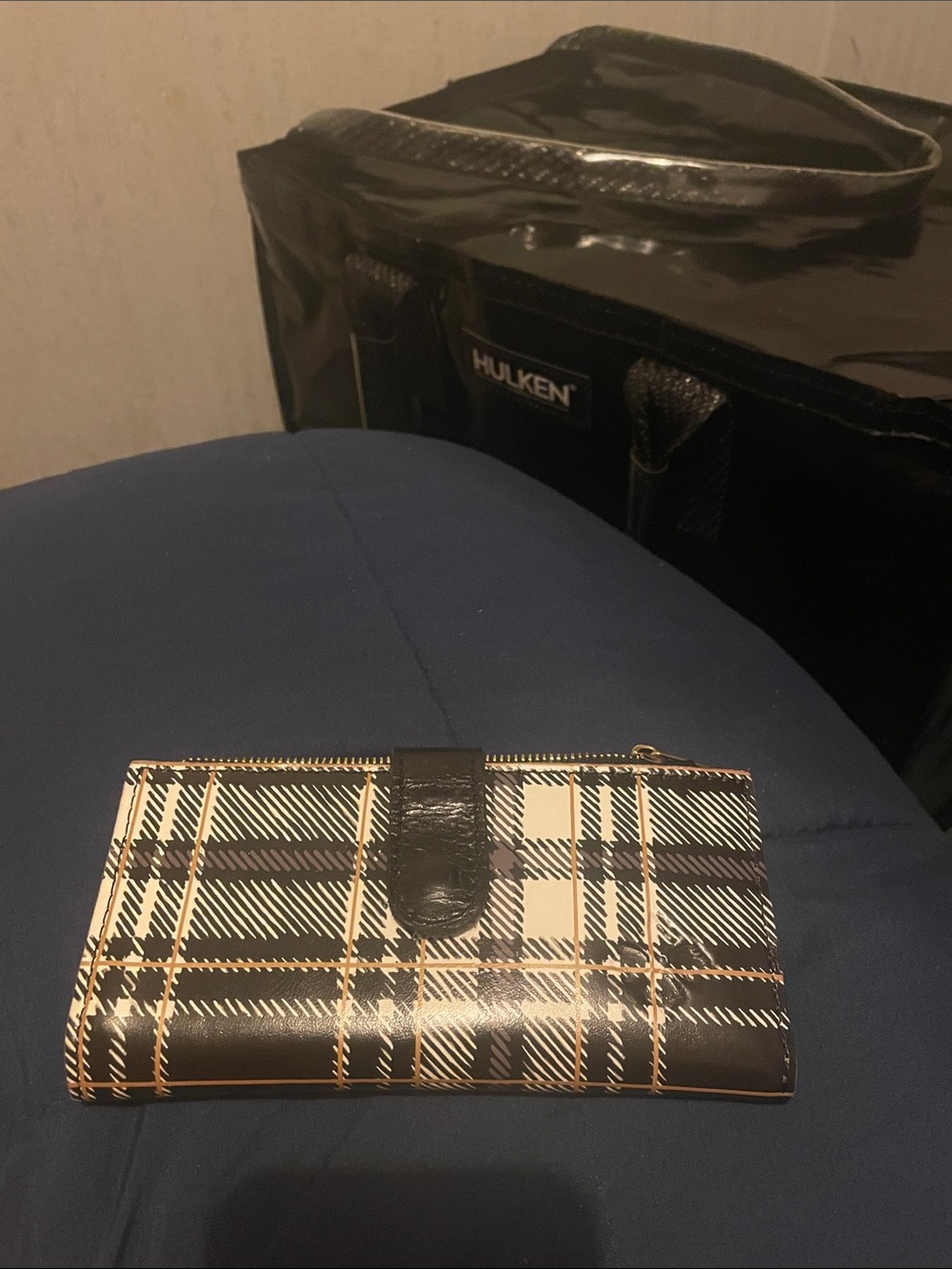 Patricia Nash Black Plaid Continental Wallet with Cream & Tan Accents